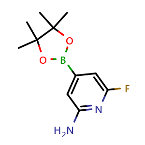 Chemical structure of 6-fluoro-4-(4,4,5,5-tetramethyl-1,3,2-dioxaborolan-2-yl)pyridin-2-amine , CAS 2256755-37-8, AChemBlock X180119
