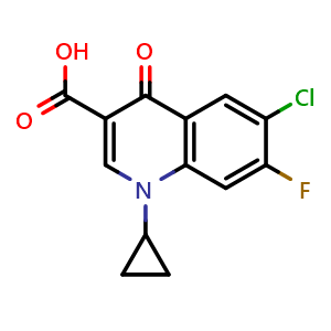 Chemical structure of 7-Fluoro-1-cyclopropyl-6-Chloro-4-oxo-1,4-dihydro-quinoline-3-carboxylic acid , CAS 160312-26-5, AChemBlock X180149