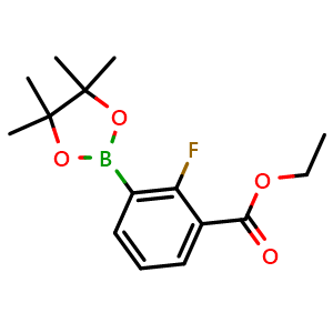 Chemical structure of Ethyl 2-fluoro-3-(4,4,5,5-tetramethyl-1,3,2-dioxaborolan-2-yl)benzoate , CAS 1198615-86-9, AChemBlock X180363
