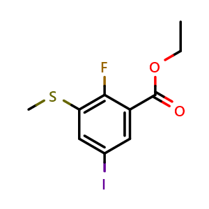 Chemical structure of Ethyl 2-fluoro-5-iodo-3-(methylthio)benzoate , CAS 2734775-24-5, AChemBlock X180379