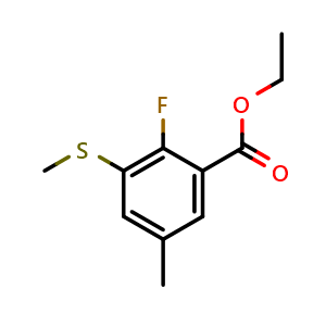 Chemical structure of ethyl 2-fluoro-5-methyl-3-(methylthio)benzoate , CAS 2734777-62-7, AChemBlock X180385