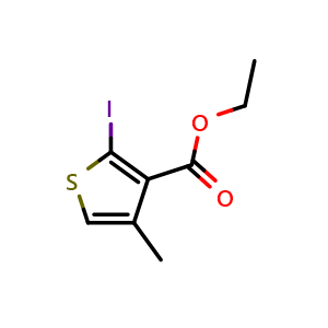 Chemical structure of Ethyl 2-iodo-4-methylthiophene-3-carboxylate , CAS 1384579-33-2, AChemBlock X180393