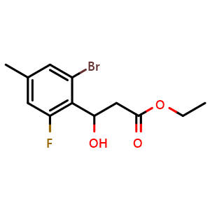 Chemical structure of Ethyl 3-(2-bromo-6-fluoro-4-methylphenyl)-3-hydroxypropanoate , CAS 2755722-61-1, AChemBlock X180415
