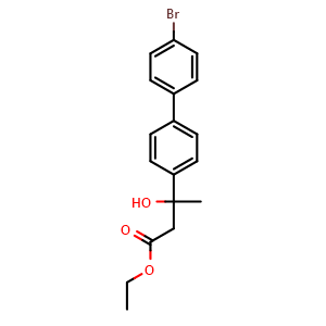 Chemical structure of Ethyl 3-(4'-bromo-[1,1'-biphenyl]-4-yl)-3-hydroxybutanoate , CAS 57477-94-8, AChemBlock X180440