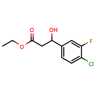 Chemical structure of Ethyl 3-(4-chloro-3-fluorophenyl)-3-hydroxypropanoate , CAS 1247619-04-0, AChemBlock X180450
