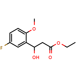 Chemical structure of Ethyl 3-(5-fluoro-2-methoxyphenyl)-3-hydroxypropanoate , CAS 1470027-97-4, AChemBlock X180457