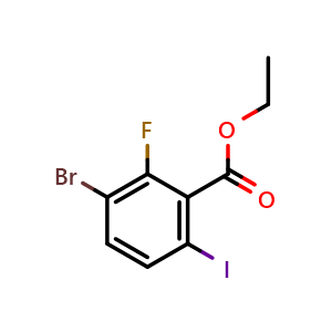 Chemical structure of Ethyl 3-bromo-2-fluoro-6-iodobenzoate , CAS 1936391-39-7, AChemBlock X180487