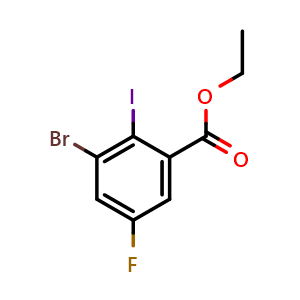 Chemical structure of Ethyl 3-bromo-5-fluoro-2-iodobenzoate , CAS 2382948-80-1, AChemBlock X180496