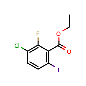Chemical structure of Ethyl 3-chloro-2-fluoro-6-iodobenzoate , CAS 2387055-41-4, AChemBlock X180508