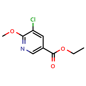 Chemical structure of Ethyl 3-chloro-2-methoxypyridine-5-carboxylate , CAS 1214379-15-3, AChemBlock X180509