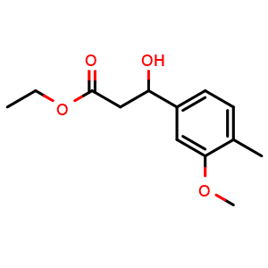 Chemical structure of Ethyl 3-hydroxy-3-(3-methoxy-4-methylphenyl)propanoate , CAS 2734774-95-7, AChemBlock X180541