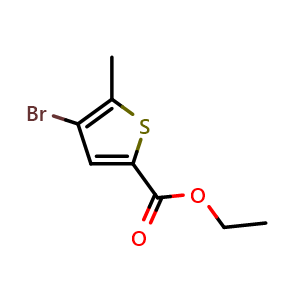 Chemical structure of ethyl 4-bromo-5-methylthiophene-2-carboxylate , CAS 1256286-44-8, AChemBlock X180584