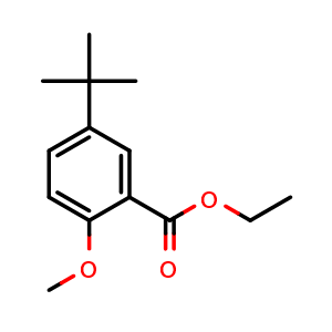 Chemical structure of ethyl 5-(tert-butyl)-2-methoxybenzoate , CAS 1369248-30-5, AChemBlock X180640