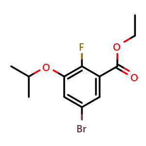 Chemical structure of ethyl 5-bromo-2-fluoro-3-isopropoxybenzoate , CAS 2624417-43-0, AChemBlock X180649