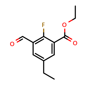 Chemical structure of Ethyl 5-ethyl-2-fluoro-3-formylbenzoate , CAS 2710556-71-9, AChemBlock X180677