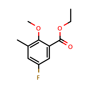 Chemical structure of Ethyl 5-fluoro-2-methoxy-3-methylbenzoate , CAS 2105485-82-1, AChemBlock X180679
