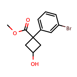 Chemical structure of methyl 1-(3-bromophenyl)-3-hydroxycyclobutanecarboxylate , CAS 1432059-18-1, AChemBlock X180755