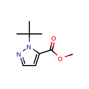 Chemical structure of Methyl 1-(tert-butyl)-1H-pyrazole-5-carboxylate , CAS 1543029-55-5, AChemBlock X180757