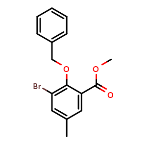 Chemical structure of Methyl 2-(benzyloxy)-3-bromo-5-methylbenzoate , CAS 2432848-62-7, AChemBlock X180774