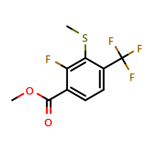Chemical structure of Methyl 2-fluoro-3-(methylthio)-4-(trifluoromethyl)benzoate , CAS 1262515-31-0, AChemBlock X180868