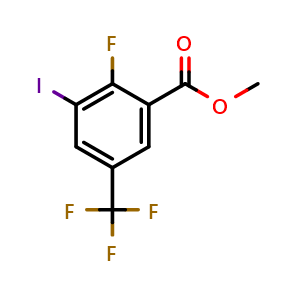 Chemical structure of Methyl 2-fluoro-3-iodo-5-(trifluoromethyl)benzoate , CAS 2092179-27-4, AChemBlock X180876