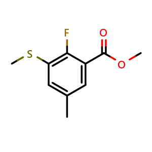 Chemical structure of methyl 2-fluoro-5-methyl-3-(methylthio)benzoate , CAS 2764729-61-3, AChemBlock X180892