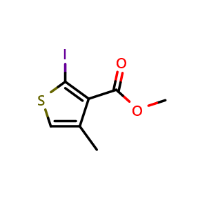 Chemical structure of Methyl 2-iodo-4-methylthiophene-3-carboxylate , CAS 2755722-77-9, AChemBlock X180899