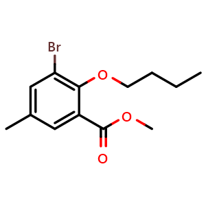Chemical structure of Methyl 3-bromo-2-butoxy-5-methylbenzoate , CAS 2432849-00-6, AChemBlock X180954