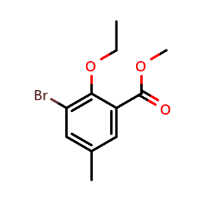 Chemical structure of Methyl 3-bromo-2-ethoxy-5-methylbenzoate , CAS 1527969-22-7, AChemBlock X180956