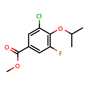 Chemical structure of Methyl 3-chloro-5-fluoro-4-isopropoxybenzoate , CAS 2432848-72-9, AChemBlock X180977