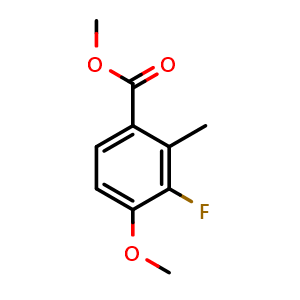 Chemical structure of Methyl 3-fluoro-4-methoxy-2-methylbenzoate , CAS 2383417-98-7, AChemBlock X181002