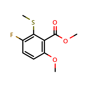Chemical structure of Methyl 3-fluoro-6-methoxy-2-(methylthio)benzoate , CAS 2734775-53-0, AChemBlock X181006