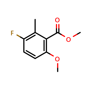 Chemical structure of Methyl 3-fluoro-6-methoxy-2-methylbenzoate , CAS 2113005-62-0, AChemBlock X181007