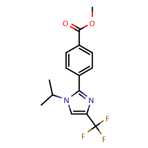 Chemical structure of methyl 4-(1-isopropyl-4-(trifluoromethyl)-1H-imidazol-2-yl)benzoate , CAS 2750602-57-2, AChemBlock X181032