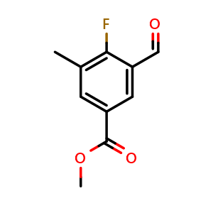 Chemical structure of Methyl 4-fluoro-3-formyl-5-methylbenzoate , CAS 2385342-13-0, AChemBlock X181101
