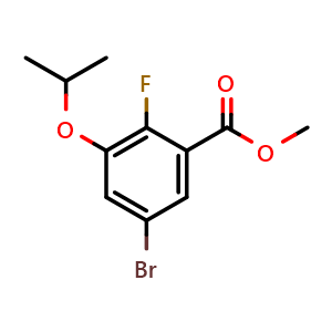 Chemical structure of methyl 5-bromo-2-fluoro-3-isopropoxybenzoate , CAS 2624417-08-7, AChemBlock X181138