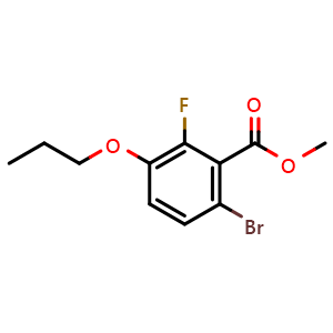 Chemical structure of Methyl 6-bromo-2-fluoro-3-propoxybenzoate , CAS 2734772-61-1, AChemBlock X181190