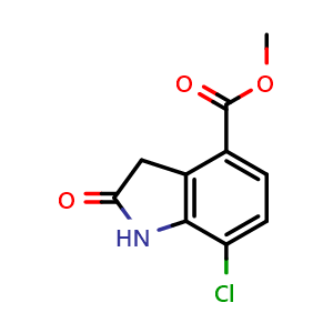 Chemical structure of methyl 7-chloro-2-oxoindoline-4-carboxylate , CAS 1260796-71-1, AChemBlock X181209