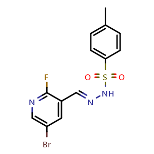 Chemical structure of N'-((5-bromo-2-fluoropyridin-3-yl)methylene)-4-methylbenzenesulfonohydrazide , CAS 2586232-99-5, AChemBlock X181233
