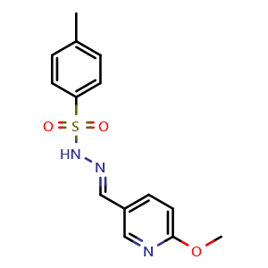 Chemical structure of N'-((6-methoxypyridin-3-yl)methylene)-4-methylbenzenesulfonohydrazide , CAS 2586233-04-5, AChemBlock X181236