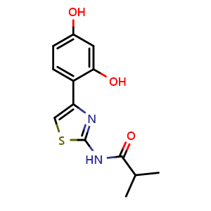 Chemical structure of N-(4-(2,4-dihydroxyphenyl)thiazol-2-yl)isobutyramide , CAS 1428450-95-6, AChemBlock X181287