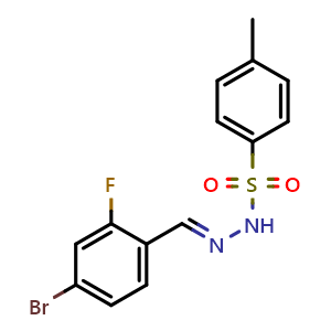 Chemical structure of N'-(4-bromo-2-fluorobenzylidene)-4-methylbenzenesulfonohydrazide , CAS 2432855-08-6, AChemBlock X181294