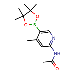 Chemical structure of N-(4-methyl-5-(4,4,5,5-tetramethyl-1,3,2-dioxaborolan-2-yl)pyridin-2-yl)acetamide , CAS 1351995-09-9, AChemBlock X181314