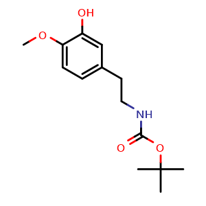 Chemical structure of N-(Boc)-3'-hydroxy-4'-methoxyphenethylamine , CAS 31493-49-9, AChemBlock X181328