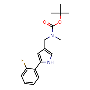 Chemical structure of N-[[5-(2-fluorophenyl)-1H-pyrrol-3-yl]methyl]-N-methyl-Carbamic acid 1,1-dimethylethyl ester , CAS 1610043-63-4, AChemBlock X181357