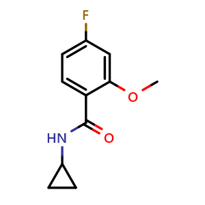Chemical structure of N-cyclopropyl-4-fluoro-2-methoxybenzamide , CAS 2624416-94-8, AChemBlock X181404