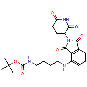 Chemical structure of tert-butyl (4-((2-(2,6-dioxopiperidin-3-yl)-1,3-dioxoisoindolin-4-yl)amino)butyl)carbamate , CAS 2093388-52-2, AChemBlock X181472