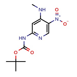 Chemical structure of tert-Butyl (4-(methylamino)-5-nitropyridin-2-yl)carbamate , CAS 914952-37-7, AChemBlock X181473