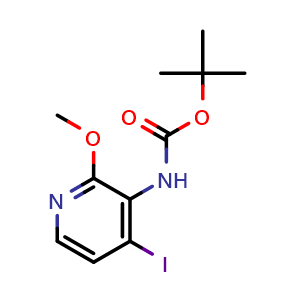 Chemical structure of tert-Butyl (4-iodo-2-methoxypyridin-3-yl)carbamate , CAS 162709-20-8, AChemBlock X181477
