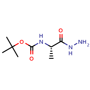 Chemical structure of tert-butyl (S)-(1-hydrazineyl-1-oxopropan-2-yl)carbamate , CAS 41863-52-9, AChemBlock X181483
